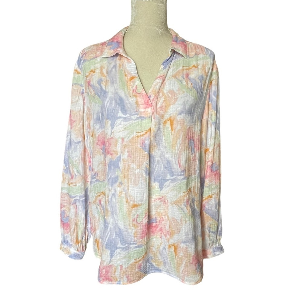 Chico’s Women’s Washed Petals Gauze Popover Top Size 2 Regular Size L Cotton